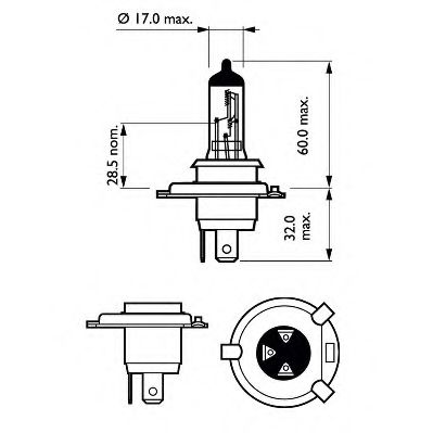 Лампа розжарювання H4 12V 60/55W P43t-38 LongerLife Ecovision  PHILIPS 12342LLECOC1