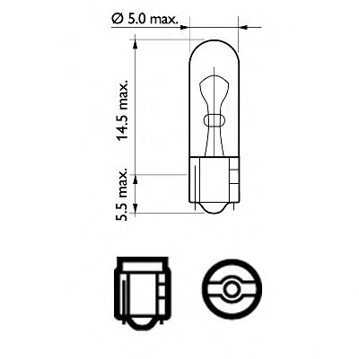 Лампа розжарювання W2,3W 12V 2,3W W2X4,6d  PHILIPS 12061CP