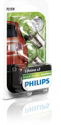 Лампа розжарювання P21/5W12V 21/5W BAY15d LongerLife EcoVision (2шт)  PHILIPS 12499LLECOB2